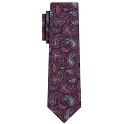 Krawat Męski, Bordowy, Elegancki, Wzór Paisley, Łezki, 100%