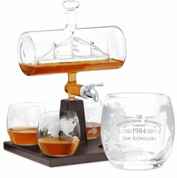 Zestaw do whisky karafka statek szklanki x4 grawer