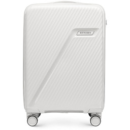 Mała walizka z polipropylenu w ukośne pasy biało