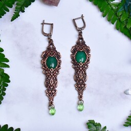 Pakamera Wiktoriańskie miedziane kolczyki z zielonym jadeitem