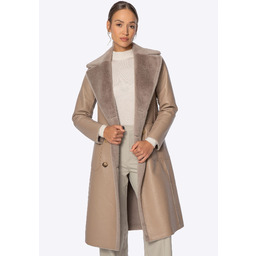 Dwustronny damski płaszcz z wiązaniem beżowy