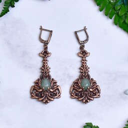 Pakamera Wiktoriańskie miedziane kolczyki z zielonym awenturynem
