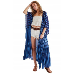Sukienka Plażowa Maxi Pareo Kimono Krata Paski
