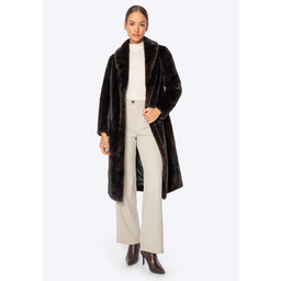 Długi płaszcz ze sztucznego futra ciemny brąz