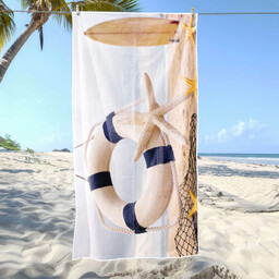 Ręcznik plażowy biały w koło ratunkowe na plaży