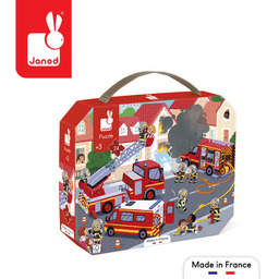 Janod, puzzle, w walizce Strażacy, 24 el.