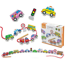 Viga Toys Viga Drewniana Przeplatanka Nawlekanka Sznurowanka Samochody