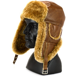 Skórzana ciepła pilotka kożuchowa czapka Podhale