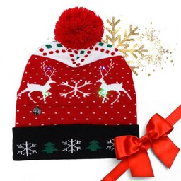 ECARLA Czapka świąteczna świecąca LED z pomponem Renifery