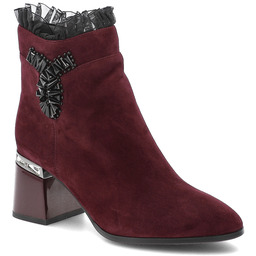 S.Barski Bordowe Botki Eleganckie Buty Damskie Z Broszką
