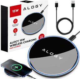 Ładowarka indukcyjna QI bezprzewodowa 15W szybka LED Alogy