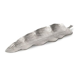 Eurofirany Patera ceramiczna 45x16x3 Sara srebrna liść dekoracyjna