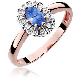 Złoty pierścionek Tanzanit 0,40ct różowe złoto pr. 585