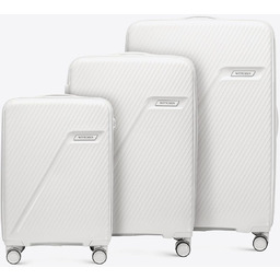 Zestaw walizek z polipropylenu w ukośne pasy biało