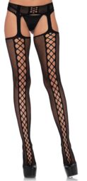 Leg Avenue Lace Up Backseam Stockings 1776 Black