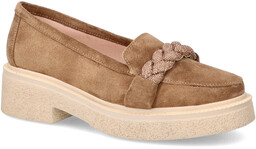 Skórzane mokasyny z ozdobą - TYMOTEO L1054 BRĄZOWE