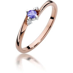 Złoty pierścionek Tanzanit 0,15ct różowe złoto pr. 585