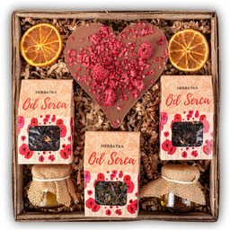 Kosz prezentowy z herbatami;czekoladą i przetworem uniwersalny prezent