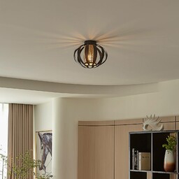 Lampa sufitowa Lindby Tamira, czarna, rattan, Ø 28