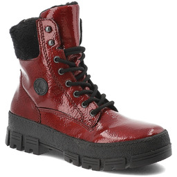 Rieker Czerwone Botki Lakierowane Buty Damskie