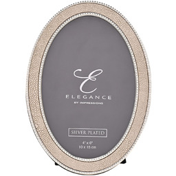 RAMKA NA ZDJĘCIE owalna, kremowa obwódka imitująca skórę,