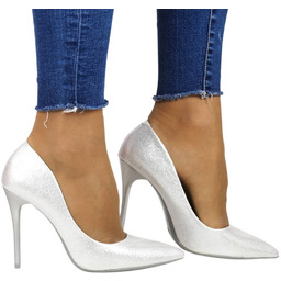 DAMSKIE SZPILKI WYSOKIE CZÓŁENKA COMER AH68 SILVER SREBRNE