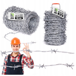 Drut Kolczasty Ocynkowany Dwużyłowy 2,5mm Kłębek 78m Ostry