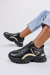 Czarne sneakersy na platformie buty sportowe sznurowane holograficzny