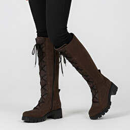 Simen Brązowe Kozaki Eleganckie Wysoki Buty Damskie