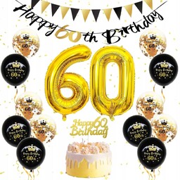 Balony baner Happy Birthday topper dekoracja na 60