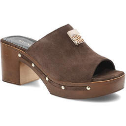 Karino Klapki damskie, ze skóry naturalnej zamszowej wysoki