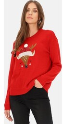 Czerwony sweter damski z motywem świątecznym Eye For