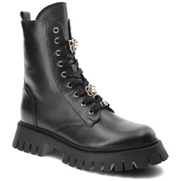 Chebello Czarne Botki Modne Obuwie Damskie Ze Skóry