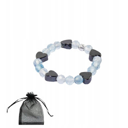 Elastyczny Pierścionek z Akwamarynów i Hematytowych Serduszek