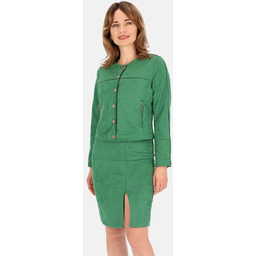 KRÓTKA ZAMSZOWA KURTKA DAMSKA ZE ZŁOTYMI NAPAMI