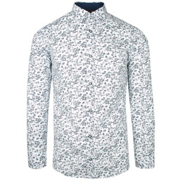 Koszula Wizytowa Biało-Granatowa z Długim Rękawem, Taliowana, SLIM