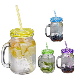 Relaxdays Słoiki ze słomką i pokrywką, zestaw 4,