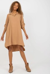 Camelowa koszulowa sukienka damska one size z długim