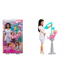 Barbie Kariera Dentystka Zestaw, lalka brunetka ubrana