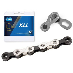 Łańcuch KMC X11 srebrno-czarny 118 ogniw, 5,65mm, 11-rzędowy