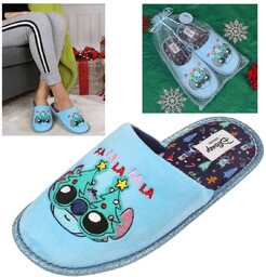 DISNEY Stitch Kapcie/papcie świąteczne, damskie kapcie+ woreczek ozdobny