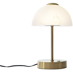 Designerska lampa stołowa złota z opalowym szkłem