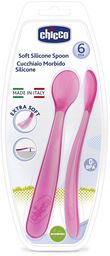 CHICCO 6M+ Miękkie łyżeczki silikonowe, różowe, 2 szt.,
