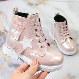 Botki dziewczęce połyskujące ocieplane różowe Potocki PMW61060