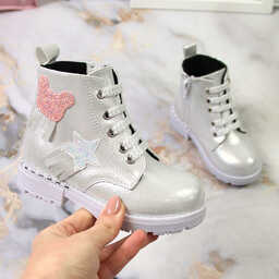 Botki dziewczęce połyskujące ocieplane srebrne Potocki PMW61060