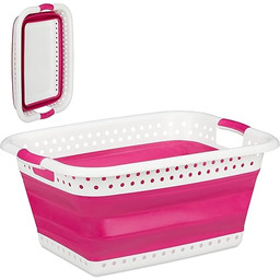 Relaxdays Składany kosz na pranie z uchwytami, tworzywo