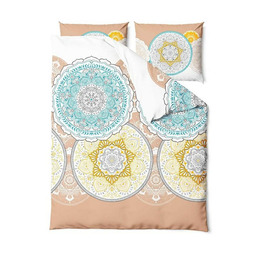 Zaratex Pościel satynowa 140x200 Harmony beżowa turkusowa żółta