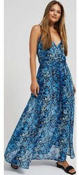 Niebieska sukienka maxi z rozcięciem 4062, Kolor niebieski-wzór,