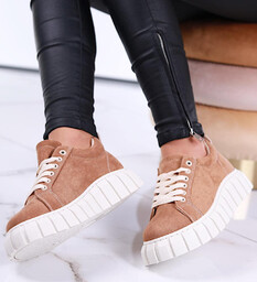 Sznurowane trampki damskie Camel khaki