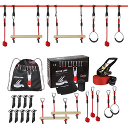 Slackline zestaw ninja 15 m z 7 przeszkodami